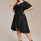Plus Size Sequin Ruffle Sleeve Formal Dress