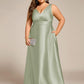 Plus Size Satin Maxi Formal Dress with Pockets