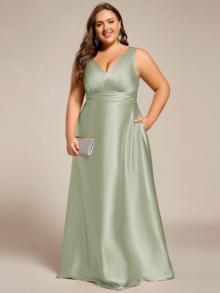 Plus Size Satin Maxi Formal Dress with Pockets