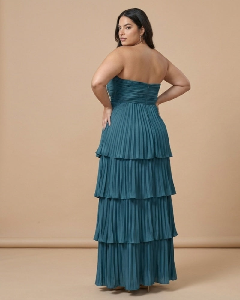 Chantarae Plus Size Romantic A-Line Ruffled Satin Bridesmaid Dress for Wedding Occasions -N0379