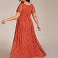 Plus Size Short Sleeve Ruffled V-Neck A-Line Lace Wedding Guest Dress