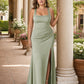 Plus Size Mermaid Bridesmaid Dress with Ruched Waist Detail and Elegant Open Back Design