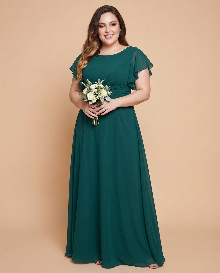 Avenleigh Graceful Plus Size Chiffon A-Line Bridesmaid Gown with Flowing Skirt - N0332