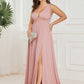 Plus Size Sleeveless V-Neck Empire Waist High Slit Floor-Length Evening Dress