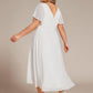 Plus Size Flowing Chiffon V-Neck Ruffle Sleeves Wedding Guest Dress