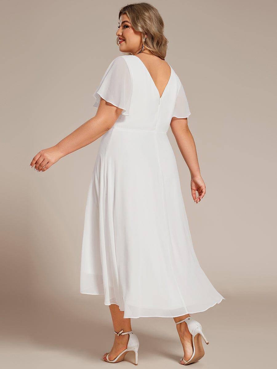 Plus Size Flowing Chiffon V-Neck Ruffle Sleeves Wedding Guest Dress