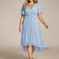 Plus Size Double V-Neck Ruffles Sleeve Chiffon Midi Wedding Guest Dress