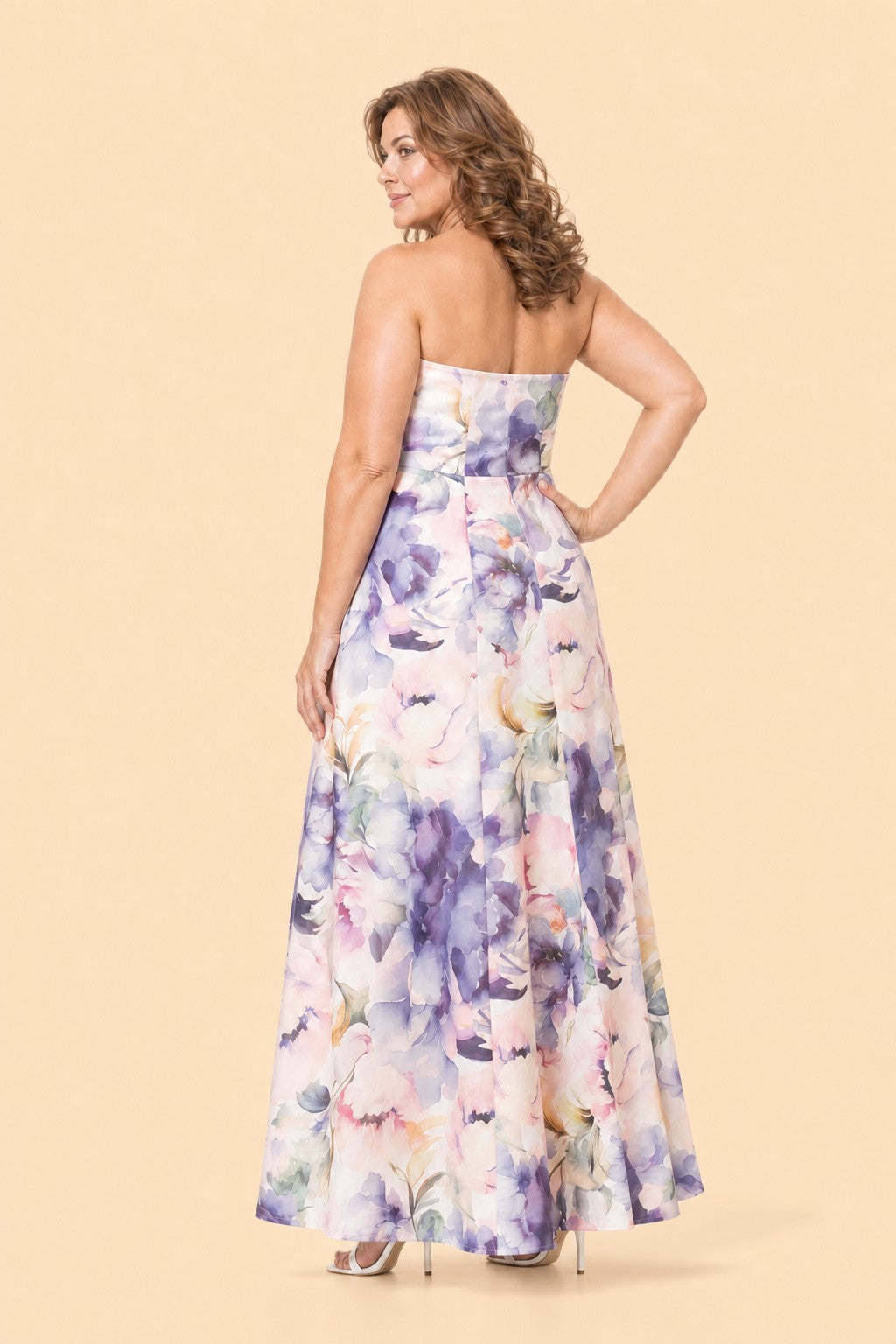 Plus Size Mother of the Bride Organza A Line Dress with Floral Print and Matching Wrap