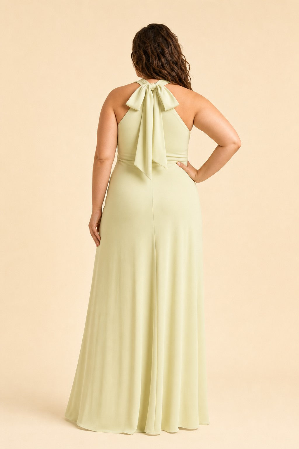 Elegant Plus Size Halter Neck Stretch Satin Bridesmaid Dress