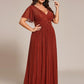 Plus Size V-Neck Glittery Short Sleeves Formal Evening Dress with Empire Waist