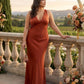 Silvarelle Romantic Sheath Stretch Satin Plus Size Bridesmaid Dress with V-Neck for Weddings - N0361