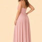 Ruched Satin Bridesmaid Dress with Open Back and Side Slit