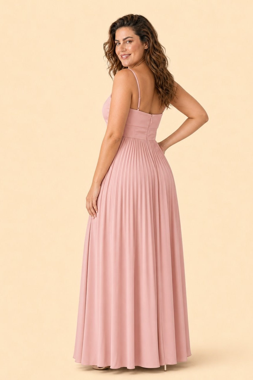Ruched Satin Bridesmaid Dress with Open Back and Side Slit