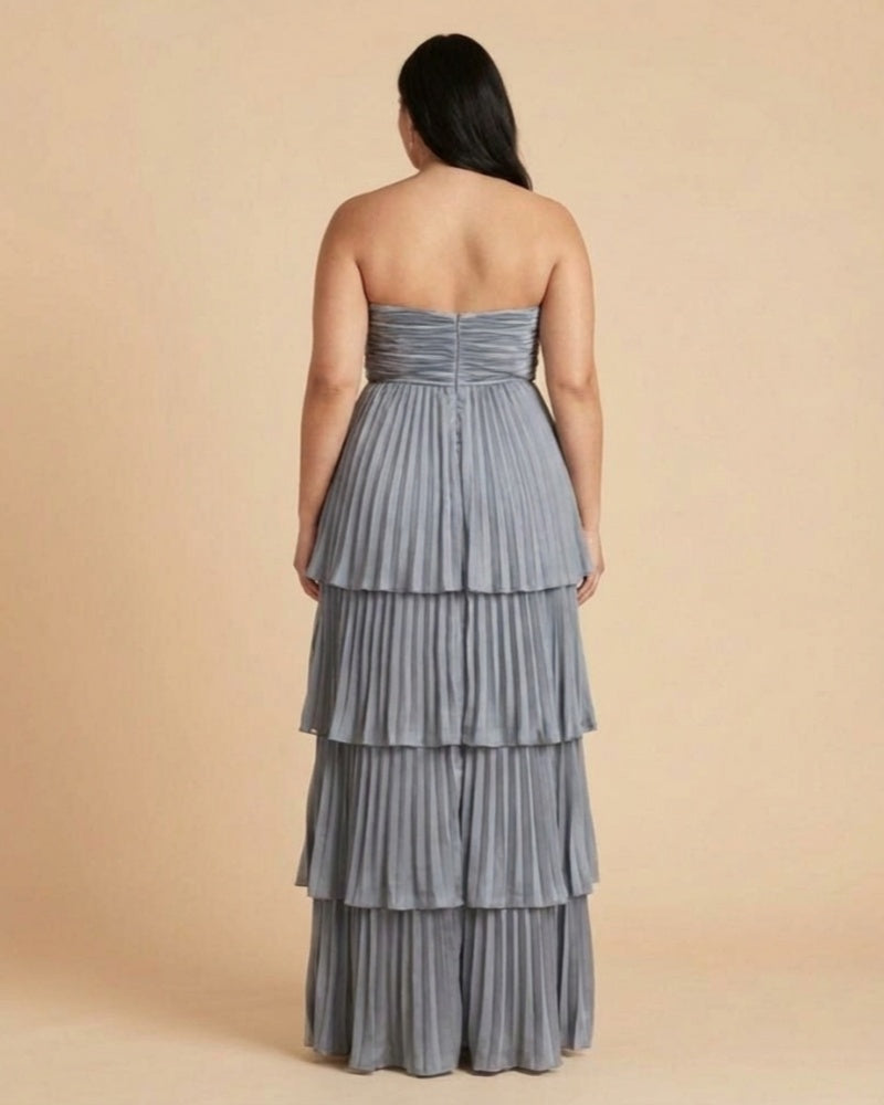 Chantarae Plus Size Romantic A-Line Ruffled Satin Bridesmaid Dress for Wedding Occasions -N0379
