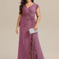 Plus Size Knotted Knit Cap Sleeve Maxi Glitter Evening Dress