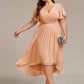 Plus Size Double V-Neck Ruffles Sleeve Chiffon Midi Wedding Guest Dress