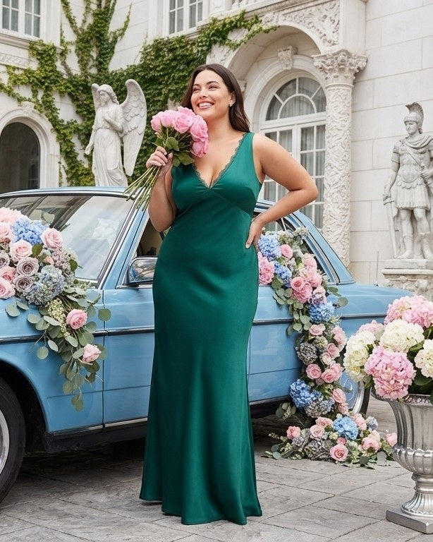 Silvarelle Romantic Plus Size Sheath Satin Bridesmaid Dress with Smooth Finish for Wedding - N0358