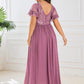 Plus Size V-Neck Short Sleeve Sequin Bodice Mother of the Bride Dress