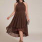 Flowy Plus Size Halter Neck Chiffon Midi Wedding Guest Dress