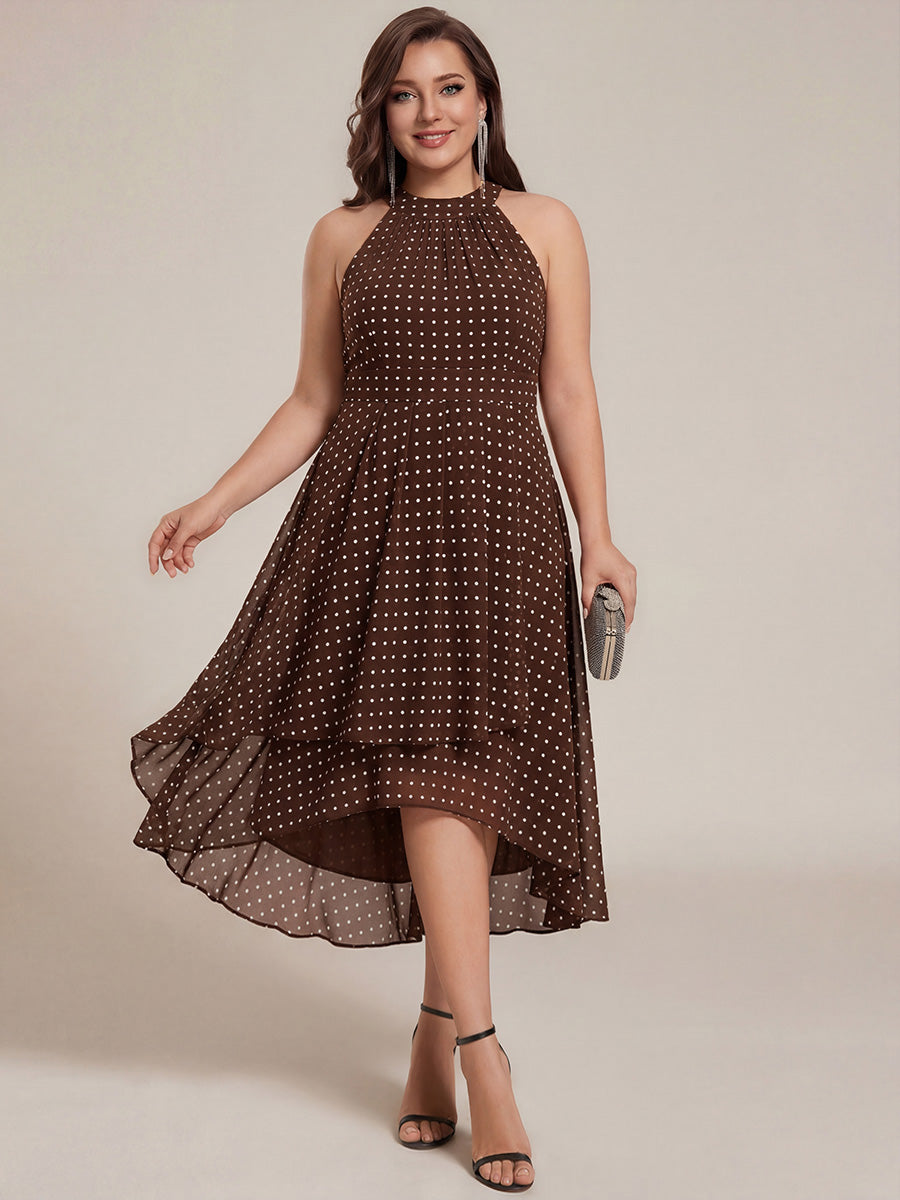 Flowy Plus Size Halter Neck Chiffon Midi Wedding Guest Dress