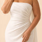 Elegant Plus Size Bridal Gown with Asymmetrical Draping Corset Boning Scarf Accent and Open Back