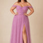 Plus Size A-Line Tulle Bridesmaid Dress with Ruched Slit Detail