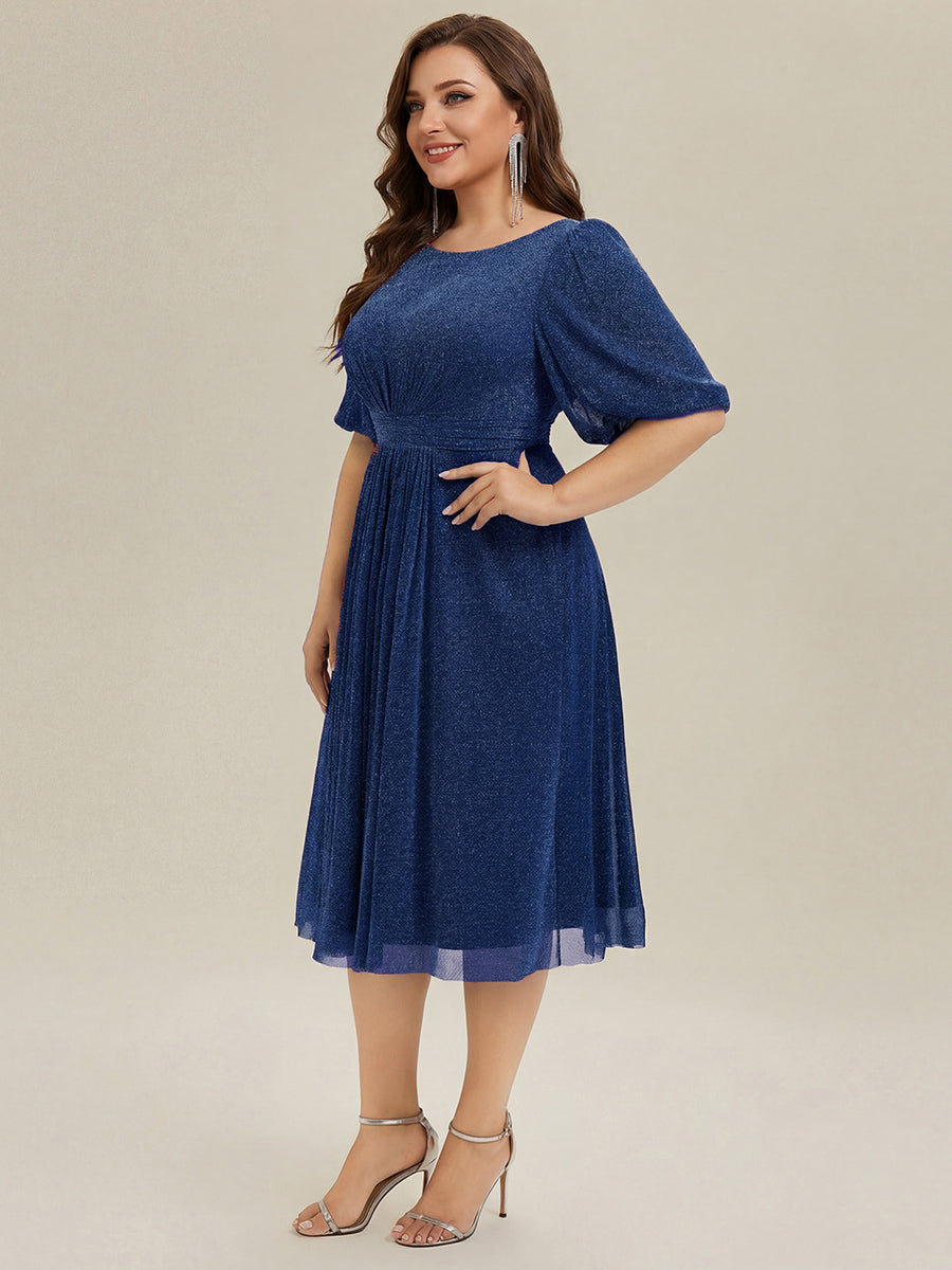Plus Size Glitter Half Sleeve A-Line Wedding Guest Dress