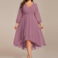 Plus Size Chiffon A-Line 3/4 Sleeves Asymmetrical Hem Wedding Guest Dress