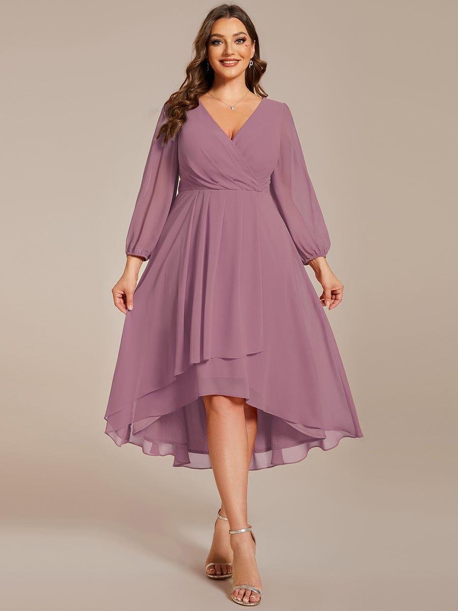 Plus Size Chiffon A-Line 3/4 Sleeves Asymmetrical Hem Wedding Guest Dress