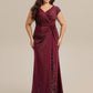 Plus Size Knotted Knit Cap Sleeve Maxi Glitter Evening Dress
