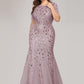 Floral Sequin Print Plus Size Mermaid Tulle Evening Dress