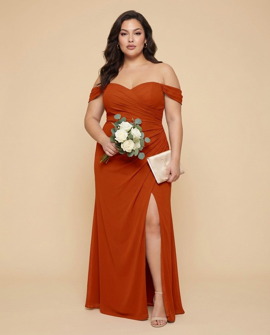 Elanthia Elegant Stretch Mesh Plus Size Bridesmaid Dress for Weddings - N0348