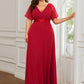 Plus Size Empire Waist V Back Bridesmaid Dress with Short Sleeves