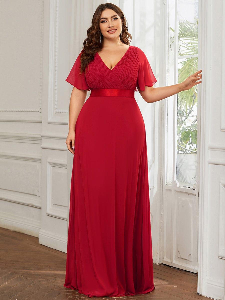 Plus Size Empire Waist V Back Bridesmaid Dress with Short Sleeves