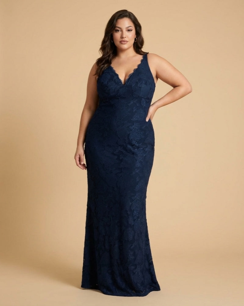 Silvarelle Romantic Plus Size Sheath Lace Bridesmaid Dress with Floral Texture for Wedding -N0351