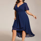 Plus Size Chiffon Short Sleeves Pleated V-Neck A-Line Midi Wedding Guest Dress