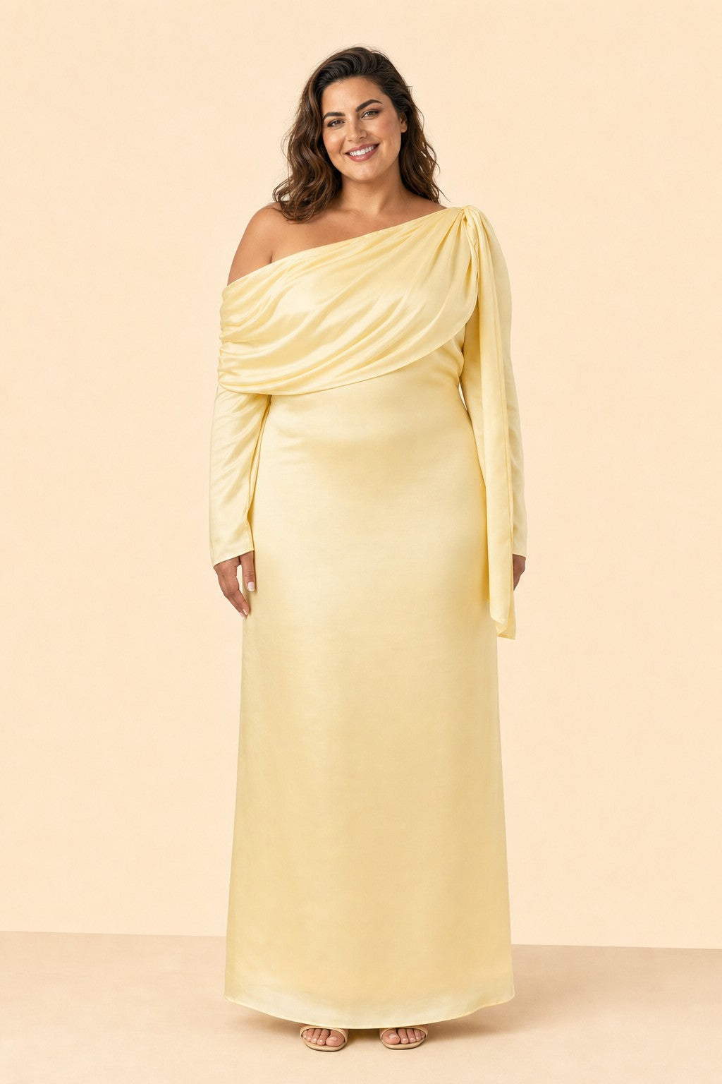 Romantic Bridesmaid Dress with One Shoulder Sleeve and Tie Accent