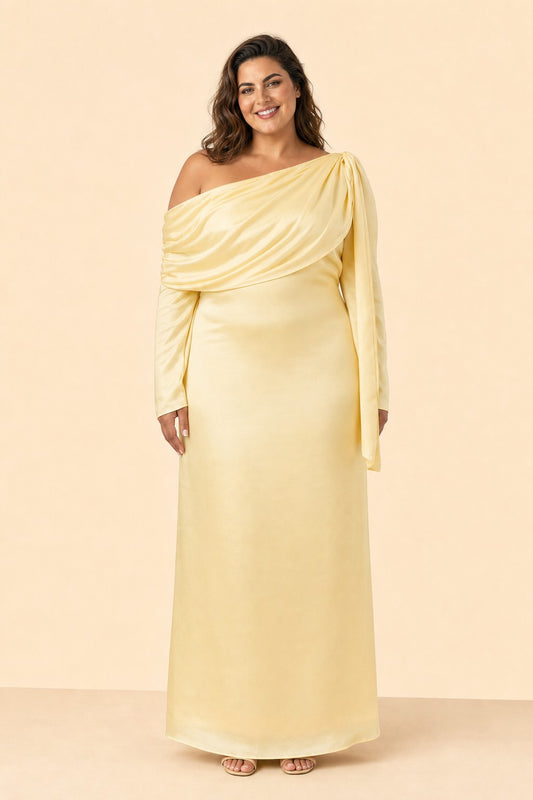 Romantic Bridesmaid Dress with One Shoulder Sleeve and Tie Accent