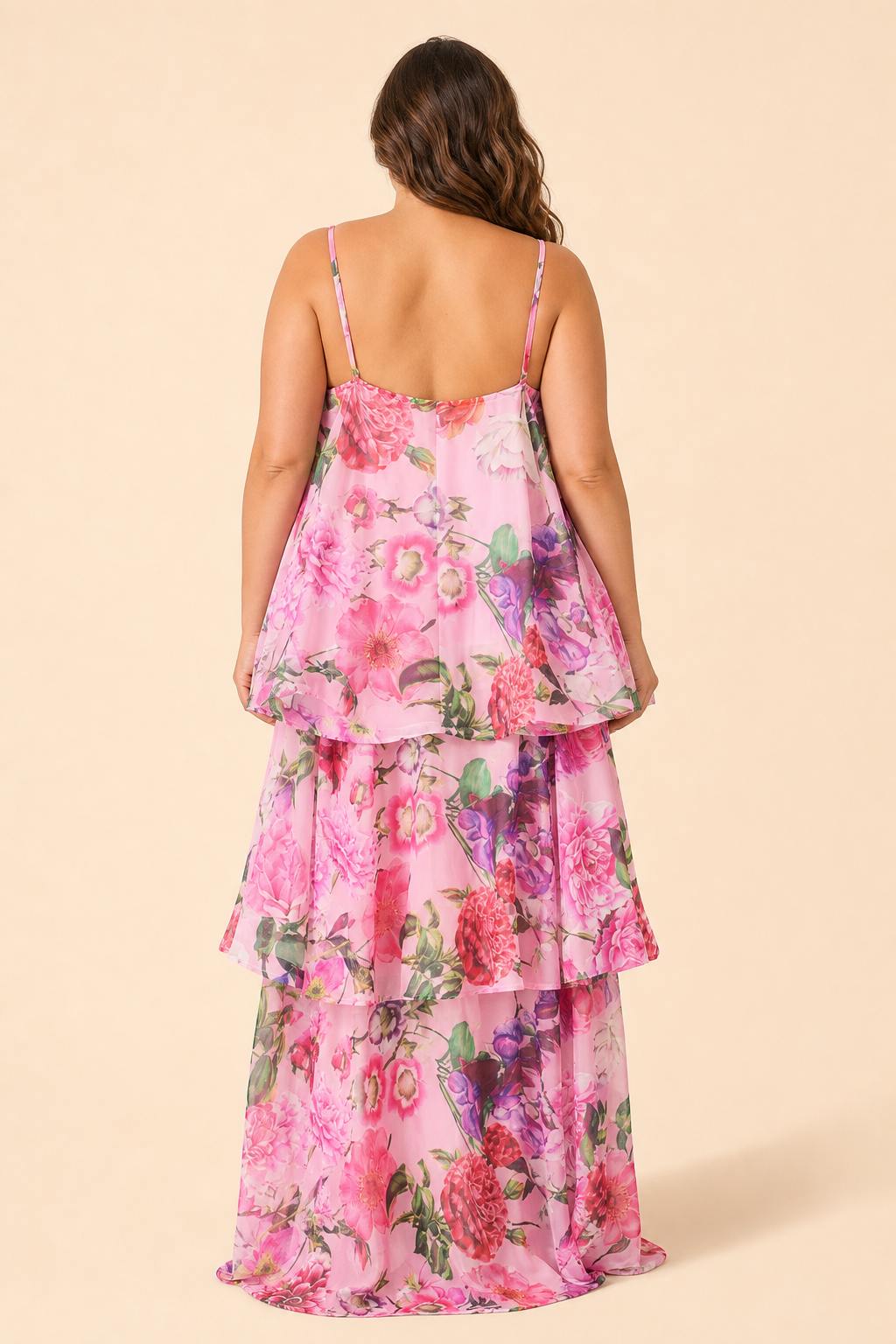 Romantic Floral A-Line Bridesmaid Dress with Flowing Tiered Skirt