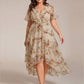 Plus Size Chiffon Short Sleeves Pleated V-Neck A-Line Midi Wedding Guest Dress