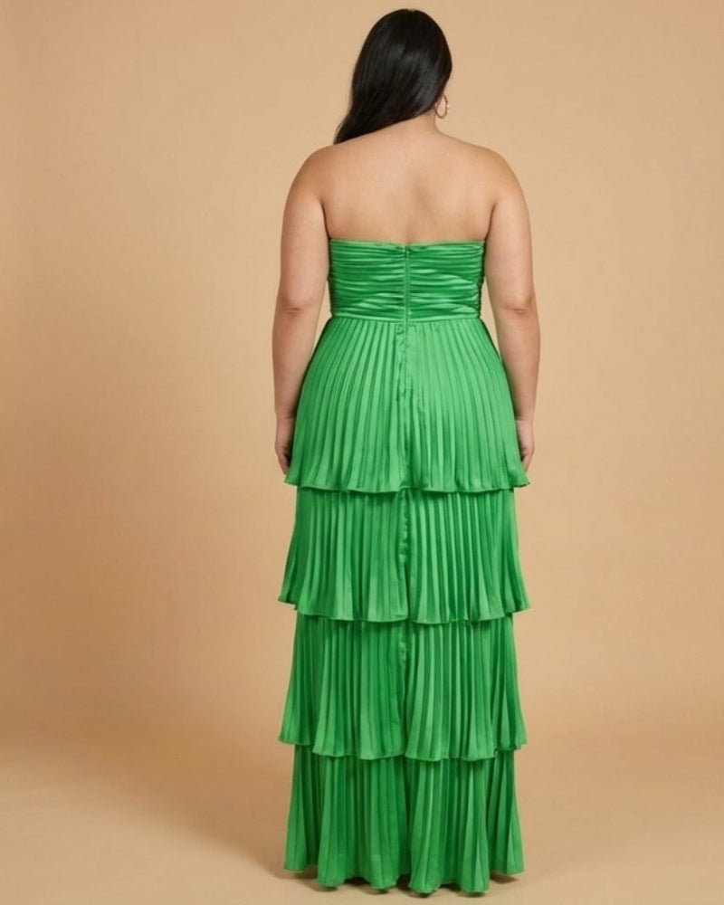 Chantarae Luxury Satin Strapless A-Line Plus Size Bridesmaid Dress with Ruffle -N0377