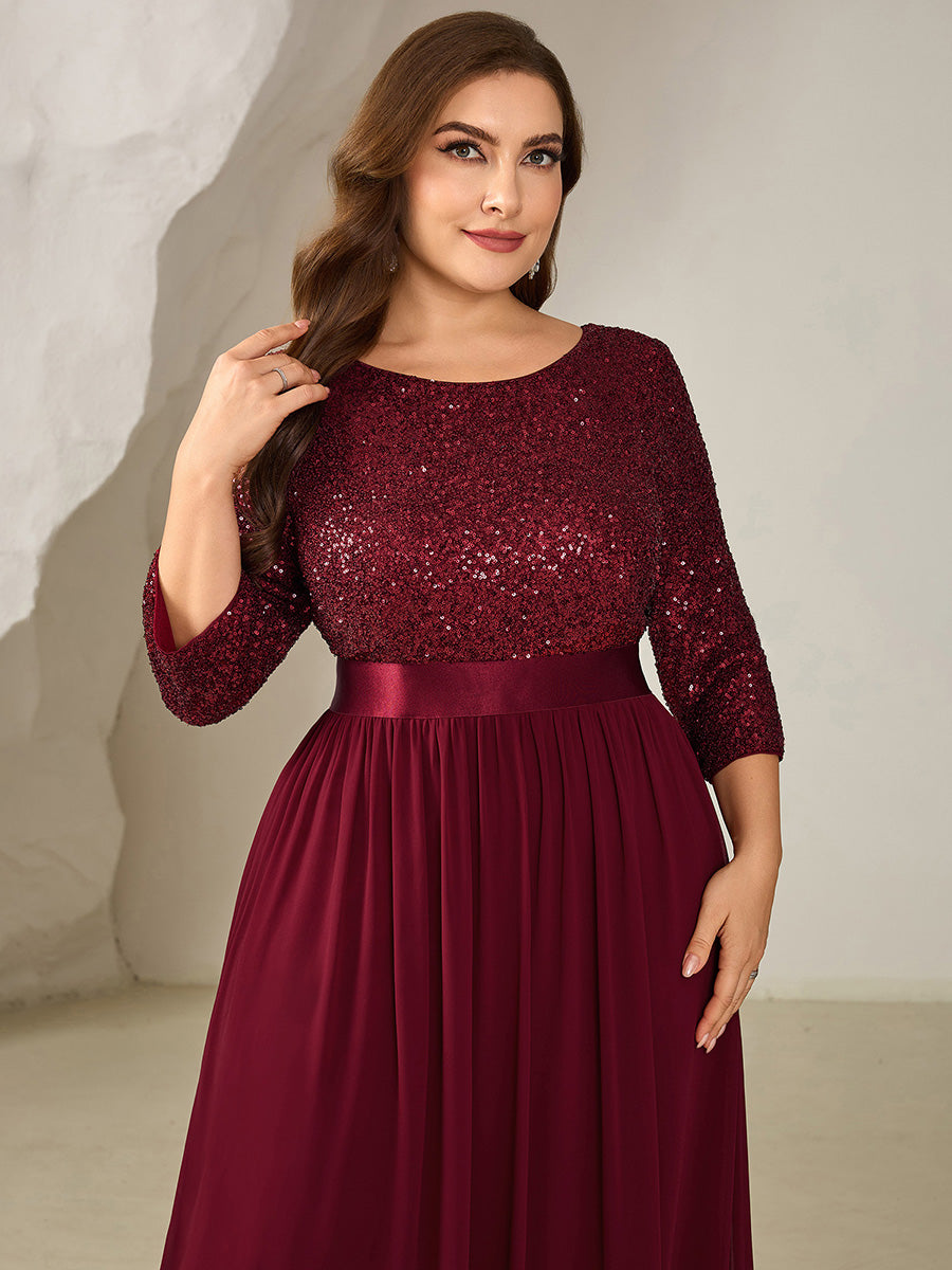 Plus Size  Sequin 3/4 Sleeves Evening Dress