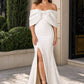 Elegant Plus Size Bridesmaid Dress with Off Shoulder Bow Detail and Slit