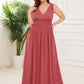 Plus Size Sleeveless V-Neck Chiffon Semi Bridesmaid Dress