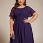 Plus Size Pleated Round Neckline A-Line Midi Chiffon Wedding Guest Dress