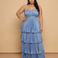 Chantarae Plus Size Romantic A-Line Ruffled Satin Bridesmaid Dress for Wedding Occasions -N0379