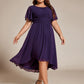 Plus Size Pleated Round Neckline A-Line Midi Chiffon Wedding Guest Dress