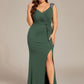 Plus Size Sequin Shoulder Strap Wedding Guest Dress with Side Slit