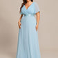 Plus Size Simple Empire Waist Flutter Sleeve Evening Dress