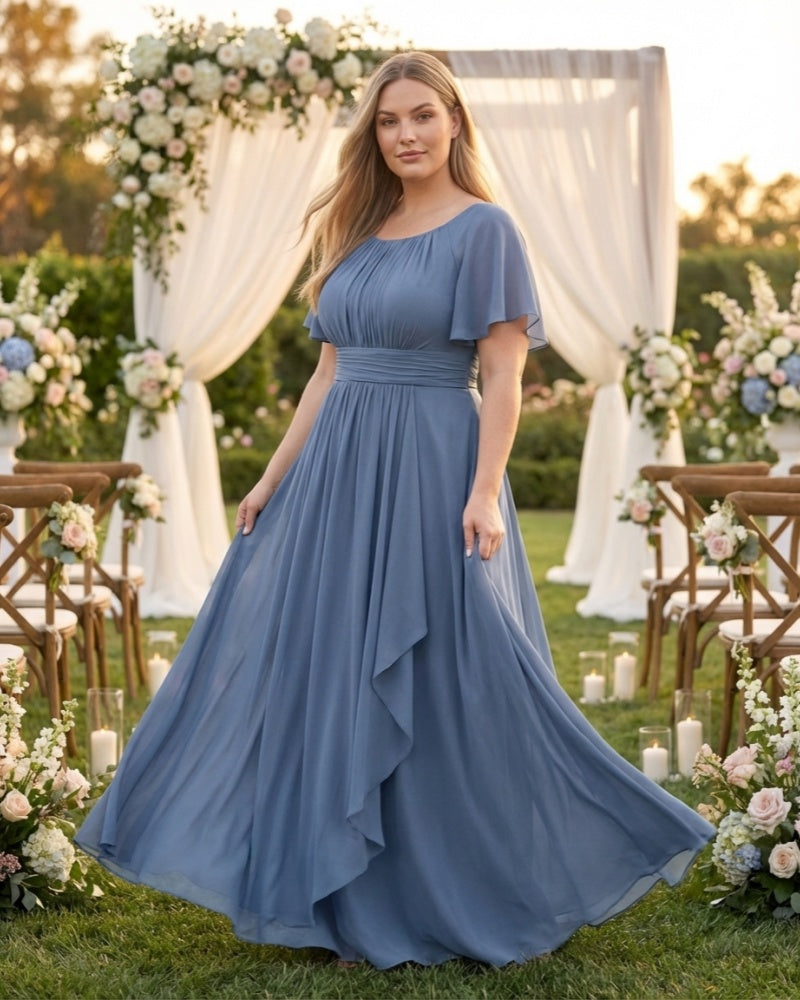 Petaline Elegant Plus Size Bridesmaid Dress with Pleated A-Line Silhouette N0323